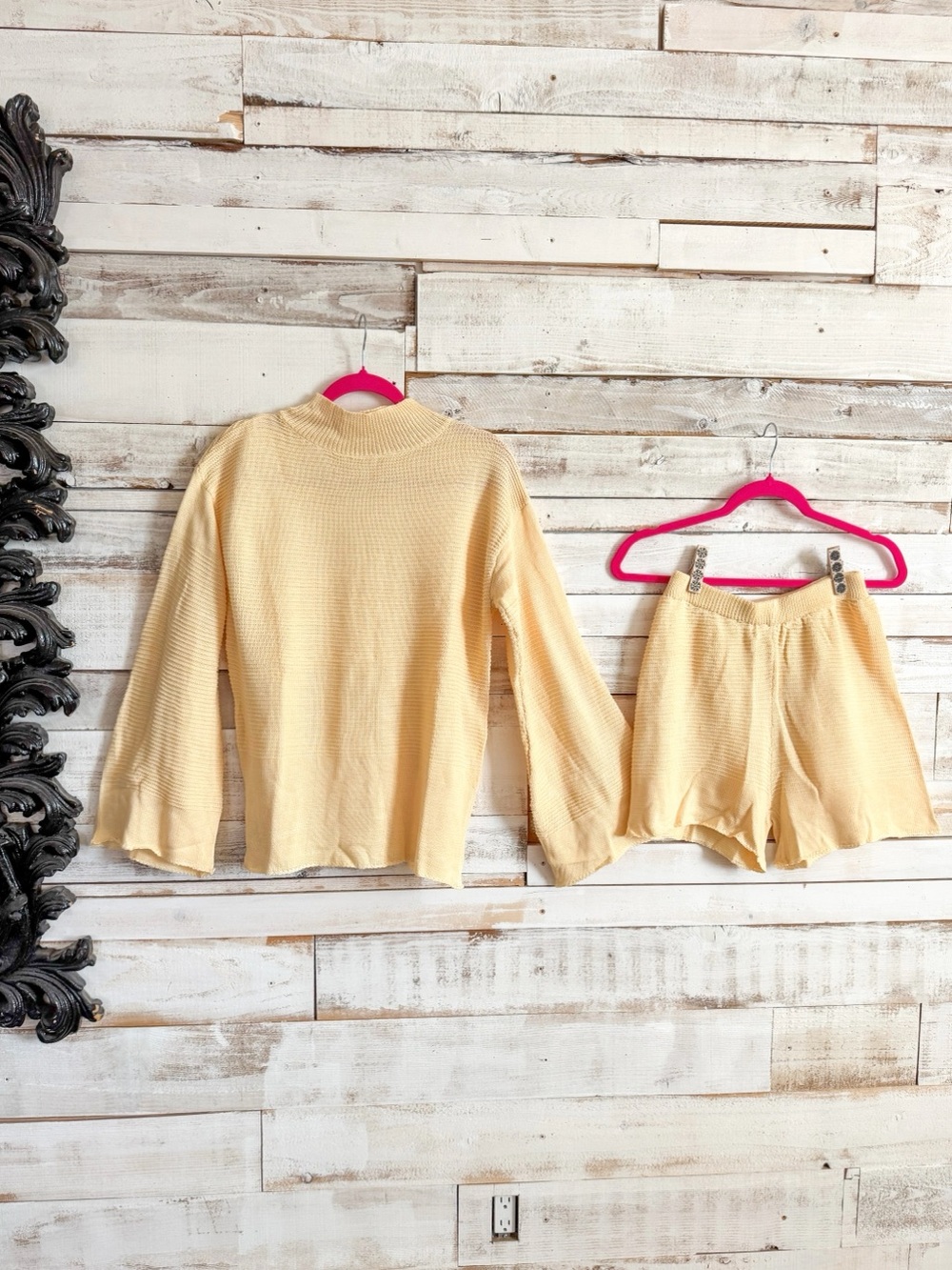 Light Yellow Knit Sweater & Shorts Set